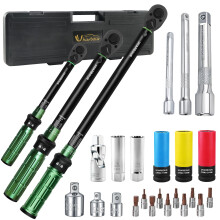 Uharbour Torque Wrench Set 1/4 3/8 1/2, 26 Pieces Torque Wrench Set 3-25, 5-60, 60-330Nm for Car, Motorcycle, Bike, 3% Accuracy, Includes Spark Plug