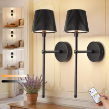 Ketom Rechargeable Wall Lights Set of 2, Battery Operated Wall Lights Black with Remote, 3 Color Temperature & Dimmable, Timer Function, Wireless Scon