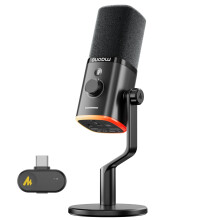 MAONO PD100W Wireless Gaming Microphone, 2.4GHz Wireless & USB Dynamic Mic with ENC Noise Cancelling and Software EQ for Streaming, Recording, Content