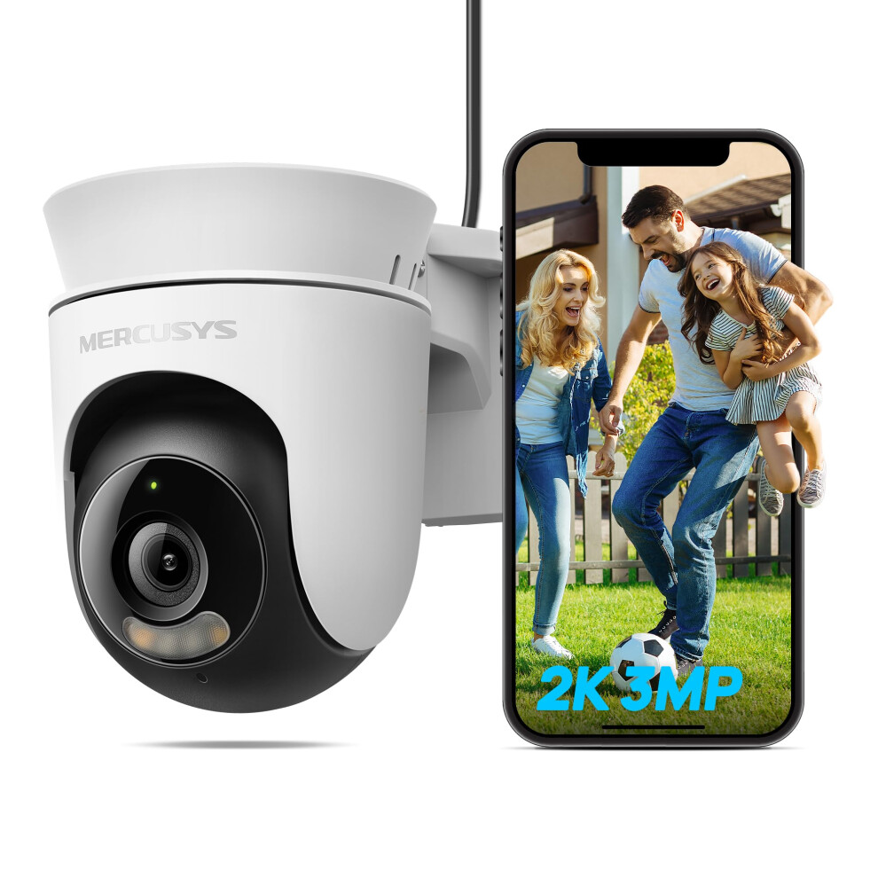 Mercusys Mc510 2K 3Mp Pan/Tilt Security Outdoor Camera, Smart Motion & Person Tracking, Color Night Vision, Ip65 Weatherproof Wifi Camera, Two-Way Aud 6957939004613