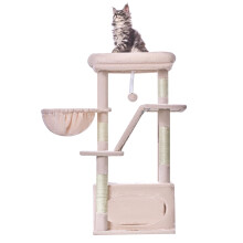 Taoqimiao Cat Tree, 98cm Cat Tower for Indoor Cats, Small Cat Tree Suitable for Kittens with Luxurious Cat Condo, Adjustable Basket and Luxurious Perc
