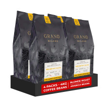 Grano Milano Coffee Beans 4kg Breakfast Blend 100% Arabica, Blonde Roast Intensity 2/5, Made in Italy, (Packaging May Vary)