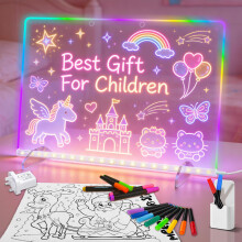 Led Drawing Board with 8 Colors 6 Dynamic Light Modes, Reusable Magic Board with 14 Color Pens for Kids, Light Up Acrylic Doodle Glow Board Ideal for