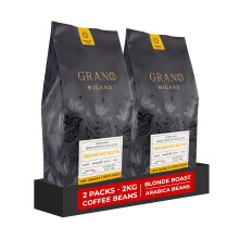 Grano Milano Coffee Beans 2kg Breakfast Blend 100% Arabica, Blonde Roast Intensity 2/5, Made in Italy, (Packaging May Vary)