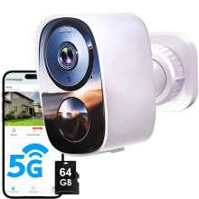 Funstorm 2K/3MP Wireless Security Camera Outdoor w/64GB SD Card, Free Cloud Storage, 5G/2.4G WiFi Long-lasting Rechargeable Battery, Colour Night Visi