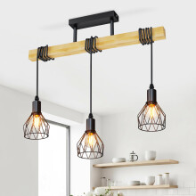 LVWIT Black Pendant Lighting,Vintage Hanging Lights,Wood Ceiling Light Fitting,3 Way Kitchen Light Ceiling,Drop Lights Ceiling,Industrial Ceiling lamp