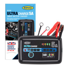 RING ULTRACHARGE 5A Smart Car Charger & Battery Maintainer With Built-In Alternator Testing - Compatible With Lithium Ion, Lead Acid, Gel, EFB & AGM B