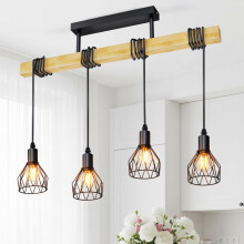 LVWIT Black Pendant Lighting,Vintage Hanging Lights,Wood Ceiling Light Fitting,4 Way Kitchen Light Ceiling,Drop Lights Ceiling,Industrial Ceiling Ligh