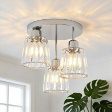 ANWIO Ceiling Light,3 Light Fitting,Silver Ceiling Lights Living Room,E27 Light Shade Ceiling,Morden Hallyway Crystal Ceiling Light,Chandeliers Ceilin