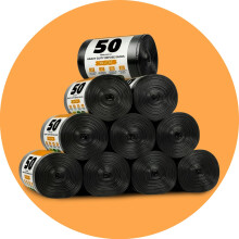 Roe Tenpo 500 Pack Heavy Duty Bin Bags - 70L, 30 Microns Bin Liners, Strong & Durable, Tear Resistant Refuse Sack, Black Bin Bags for Everyday Use, Ho