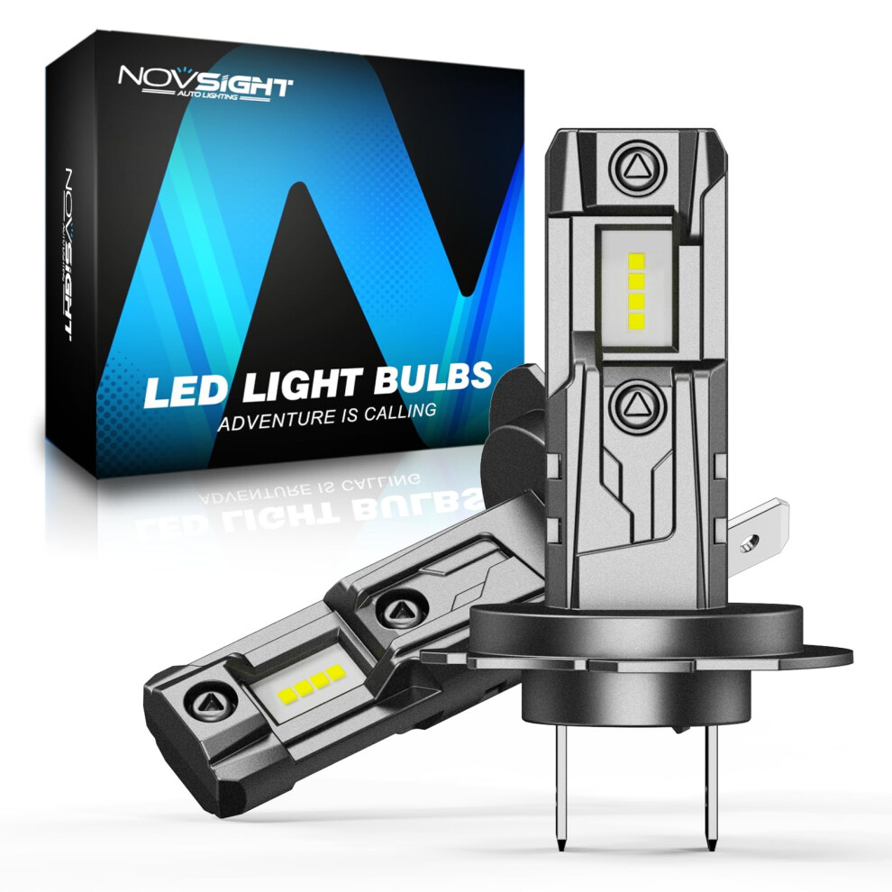 Novsight H7 Led Headlight Bulb - 50W 12000Lm H7 Headlight Bulb Canbus Error Free, 1:1 Size 200% Brighter 6500K Ip68 Waterproof With Cooling Fan, White 6978890131972