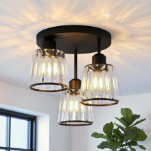 ANWIO Light Fittings Ceilings,3 Black Ceiling Light,Ceiling Lights Living Room,E27 Light Shade Ceiling,Bedroom Ceiling Lamp,Crystal Chandeliers Ceilin