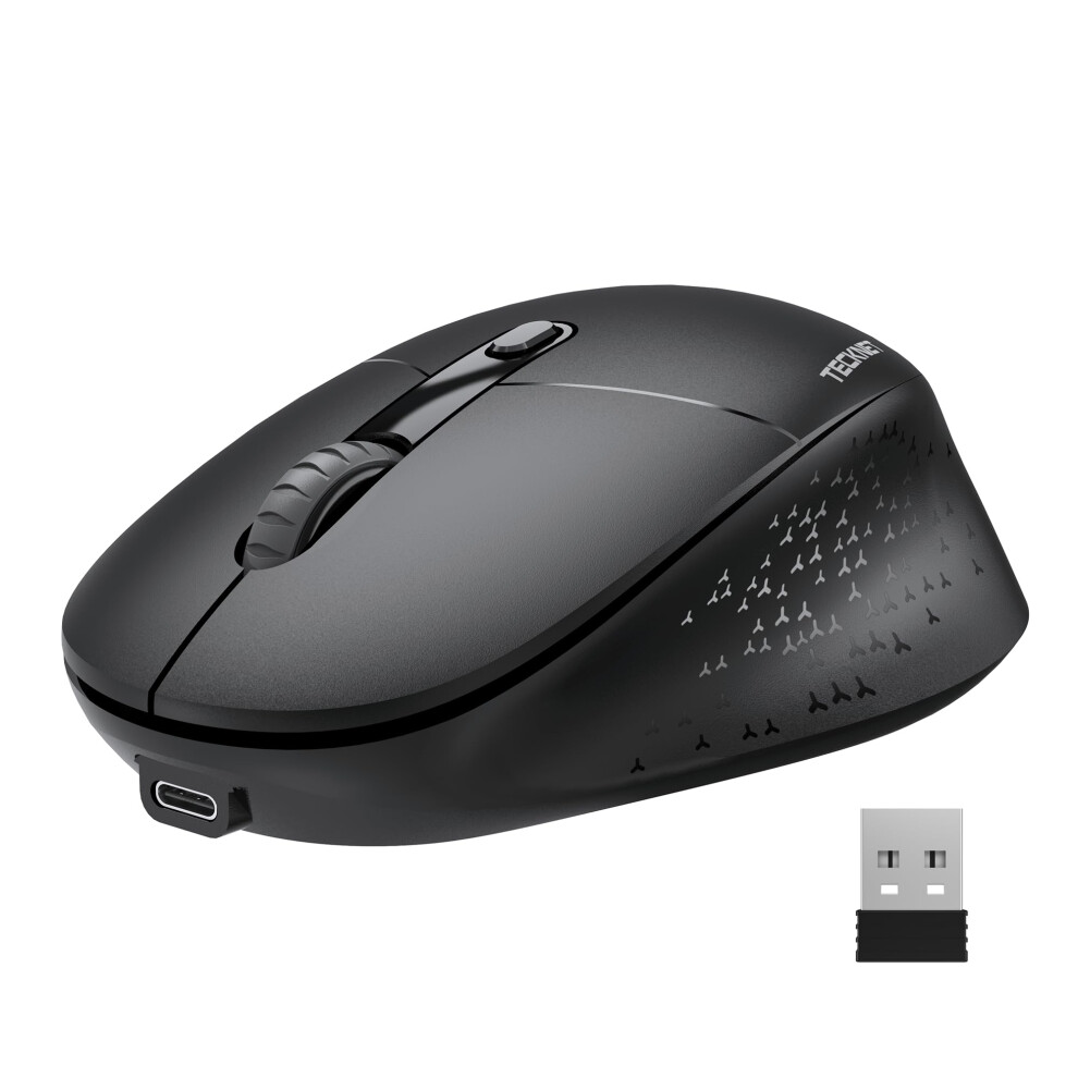 Tecknet Silent Wireless Mouse, Cordless Bluetooth Mouse With Usb Receiver(Bt 3.0/5.2+2.4G), 3 Adjustable Dpi Levels, Ergonomic Rechargeable Wired Mic
