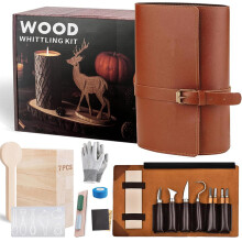 Wood Working Tools Kit, 25PCS Professional Woodworking Set, Durable Wood Working Tools with Luxury Leather Case, Basswood Blocks