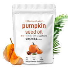 Pumpkin Seed Oil Capsules with Saw Palmetto – Cold Pressed, 3000mg, Hair Growth & Prostate Support – Vegan, High Strength, 180 Capsules