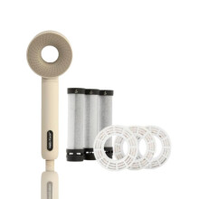 Hello Klean Shower Head in Beige with 1 Year Supply of Refill Cartridges Starter Kit - Filters to Remove Unwanted Heavy Metals, Chlorine & Impurities