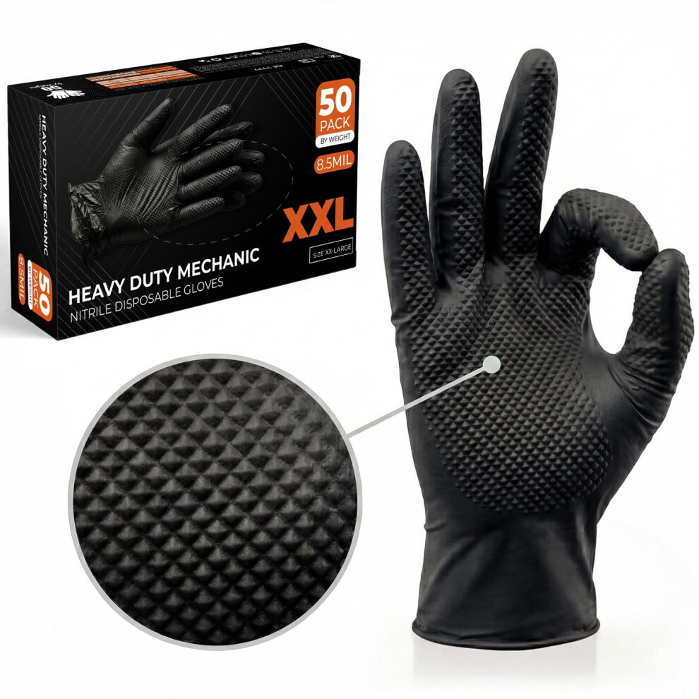 The Real Touch Nitrile Gloves, 500 Count, Heavy-Duty Disposable Mechanic Gloves, Diamond Textured, Latex & Powder-Free, Non-Slip, Extra Thick, Ideal F 5061065224492