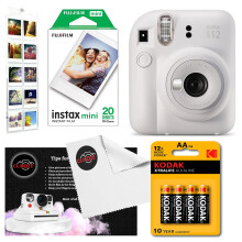 Instant Camera Bundle with Fujifilm Mini 12 Camera, Fujifilm 20 Shot Mini Film, 4 x AA Batteries, Wall Album, Clikoze Lens Cloth and Instant Photograp