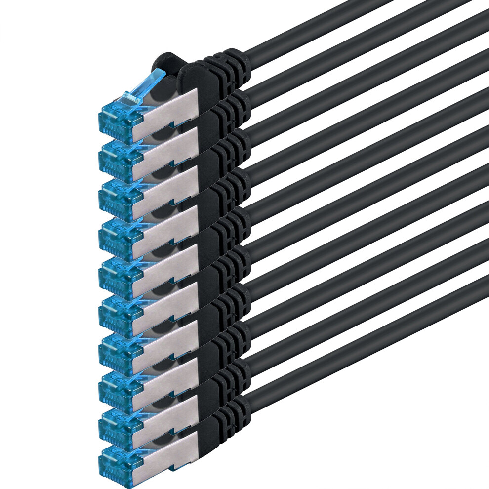 1Attack.de 3 Meters - Cat6a - Network Cable - 10 Pieces Cat 6 A Patch Cable 10000 Mbit S Sftp Pimf 500 Mhz Compatible With Cat5 Cat6 Cat7 Dsl In Black 4250344832546