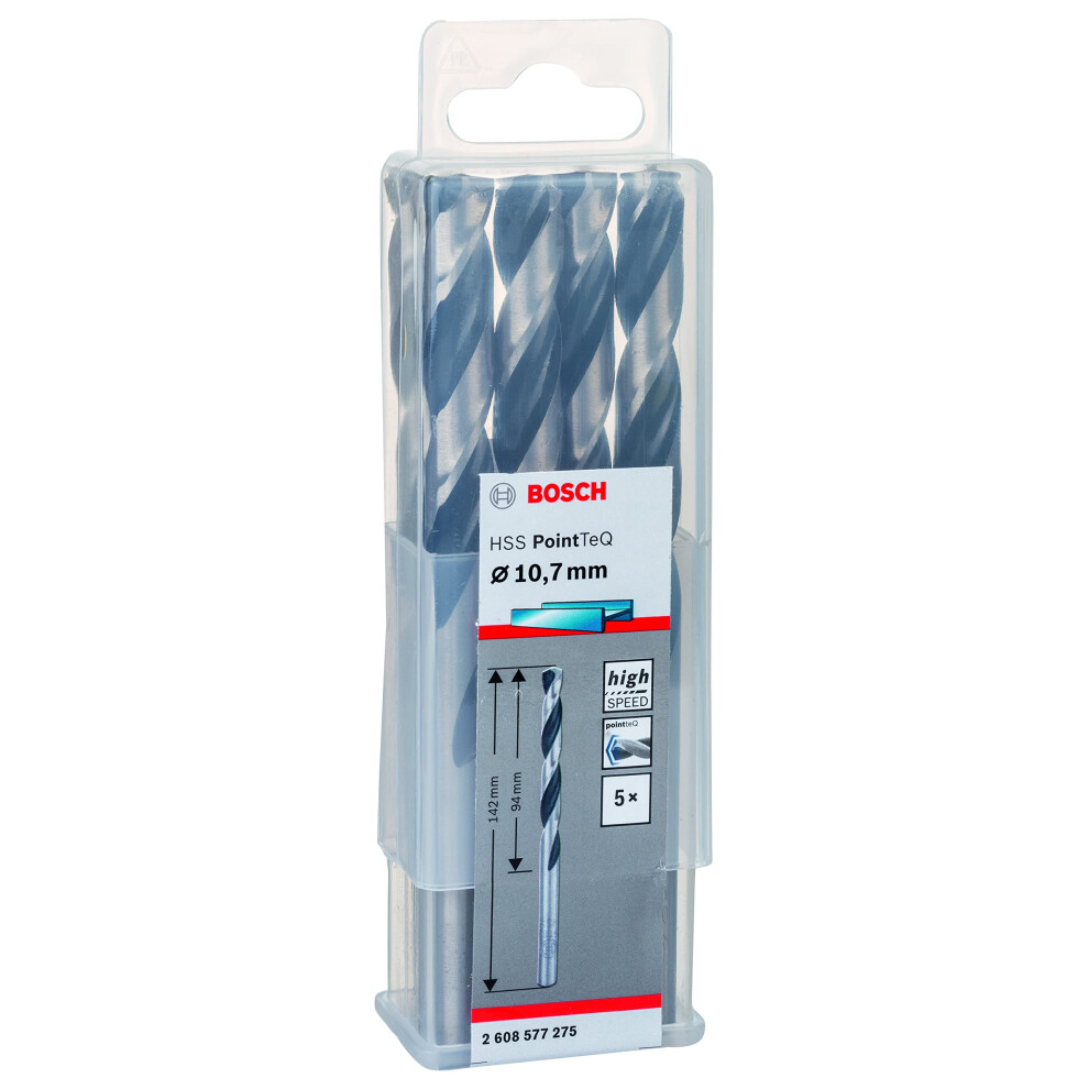 Bosch Professional 5-Piece Pointteq Hss Twist Drill Bit (For Metal, 10.7 X 94 X 142 Mm, Drill Driver Accessories)