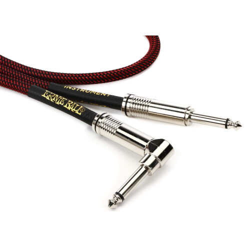 Ernie Ball 25 ft Braided Straight / Angle Instrument Cable - Black / Red