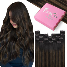 YoungSee Clip in Hair Extensions Real Human Hair Brown 16inch,Invisible Clip in Hair Extensions,Dark Brown Mix Medium Brown Balayage,Full Head 120g 7S