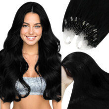 YoungSee Micro Beads Hair Extensions Jet Black 14inch Micro Loop Human Hair Extensions Black Microrings Hair Extensions Black for Women Cold Fusion Si