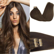 GOO GOO Tape in Hair Extensions Human Hair, 20pcs 50g 16inch, Chocolate Brown Real Remy Hair Extensions Seamless Straight Human Hair Extensions