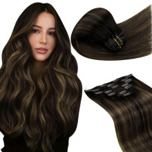 LaaVoo Clip in Hair Extensions Real Human Hair Brown Hair Extensions Clip in 14 Inch 120g 7pcs Full Head Straight Balayage Darkest Brown Remy Hair Dou