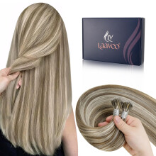 LaaVoo Nano Ring Hair Extensions Human Hair Nano Hair Extensions Brown 16 Inch Invisible Nano Beads Straight Remy Highlight Light Brown with Ashy Blon