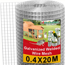 Amagabeli 0.4Mx20M,12.7mm Holes 0.9mm Galvanized Welded Chicken Wire Mesh Aviary Fence Wire Hot-Dipped Mesh Fencing Hardware Cloth Coop Rabbit Snake A
