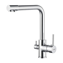 Ibergrif M22109 3 Way Water Filter Tap, Kitchen Drinking Taps Sink Mixer Brass Swivel Spout with 2 Handles, Hot, Cold and Filter Tap for Kitchen, G3/8