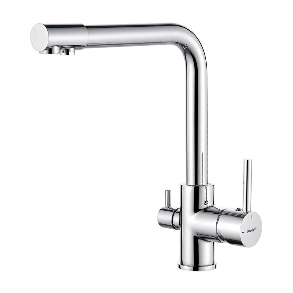 Ibergrif M22109 3 Way Water Filter Tap, Kitchen Drinking Taps Sink Mixer Brass Swivel Spout With 2 Handles, Hot, Cold And Filter Tap For Kitchen, G3/8 600358596813