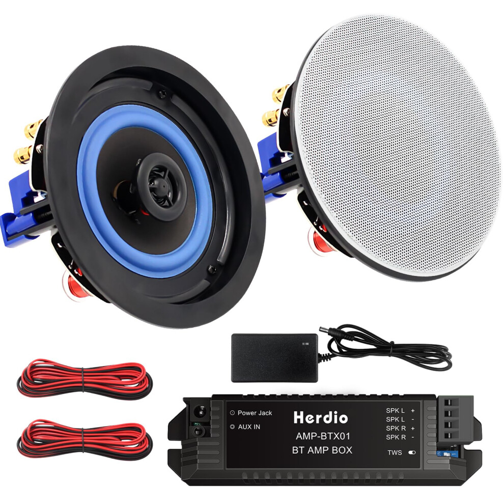 Herdio 4 Inches Ceiling Speakers Wall Mounted Speaker Amplifier Water Resistant Ceiling Speakers For Bathroom Home Kitchen Bedroom,Compatible With Blu 707870372861