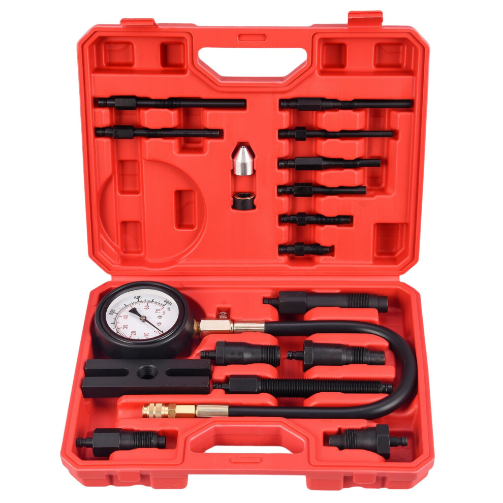 Dha 17Pcs Diesel Engine Cylinder Pressure Compression Tester Kit For Car Tractor 1000Psi, Diesel Pressure Test Compression Gauge Adapters Kit, Both Di 779640036938