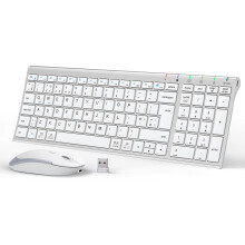 iClever GK03 Wireless Keyboard & Mouse Combo for Mac & Windows, 2.4G Rechargeable Wireless Keyboard Mouse, Silent Keys, Full Size, Portable Slim Ergon
