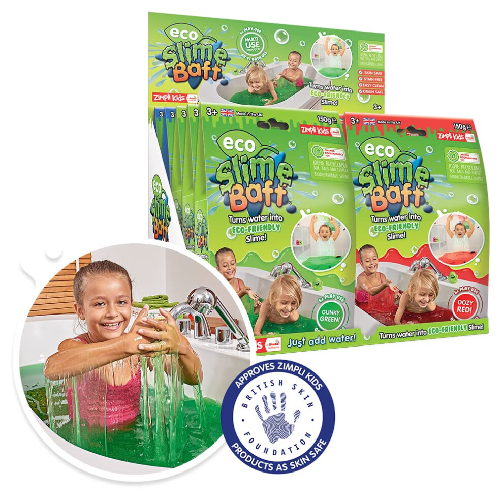 Photos - Doll ZIMPLI - 10 x Eco Slime Baff, 6 x Green, 2 x Red & 2 x Blue, Magically turns water into gooey, colourful slime, Eco-Friendly