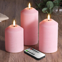 Eywamage Pink Flameless Pillar Candles with Remote, Flickering Real Wax LED Battery Operated Candles D 3" H 4" 5" 6"