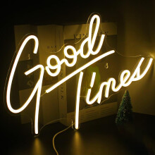 Looklight Good Times Neon Sign Warm White Led Neon Signs Letter Neon Light Happy Neon Signs for Wall Decor, USB Light Up Signs for Bedroom Bar Game Ro