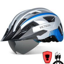 Victgoal Bike Helmet with USB Rechargeable LED Light Removable Magnetic Goggles Visor Breathable MTB Mountain Bicycle Helmet for Unisex Men Women Adju