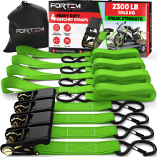 FORTEM Ratchet Straps, 1043kg Break Strength, 4 Pack 4.6m x 2.54cm Tie Down Strap Set, 4 Soft Loops, Motorcycle Straps Tie Downs, Cargo Cam Buckles, R