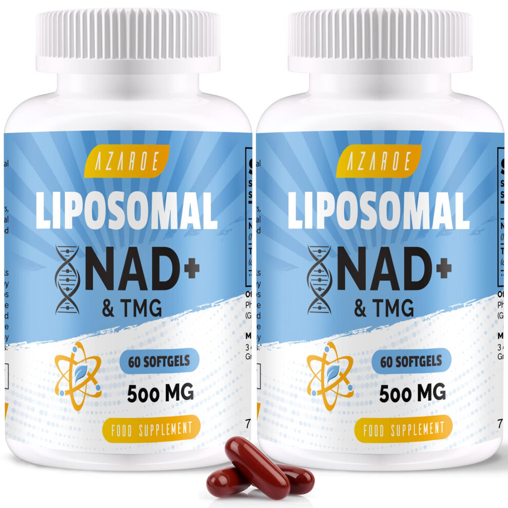 Azaroe Liposomal Nad+ Softgels 500Mg With Tmg 250Mg, More Efficient Than Nicotinamide Riboside, Supports Cellular Energy & Healthy Aging (60 Count (Pack Of 2