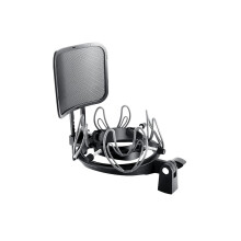 SUUNTOK Universal Microphone Shock Mount with Pop Filter for Condenser Microphones Size at 21-62mm Anti-Vibration Mic Holder Clip(Black)