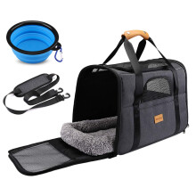 Morpilot Cat Carrier - Airline Approved, Top Opening Portable Dog Bag with Breathable Mesh/Removable Mat, Adjustable Shoulder Strap & Bowl, Foldable T