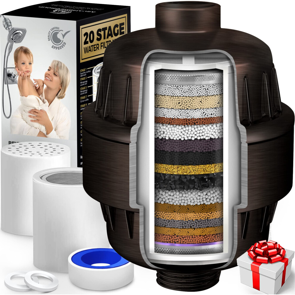 Aquahomegroup 20 Stage Shower Filter With Vitamin C E For Hard Water - High Output Shower Water Filter To Remove Chlorine And Fluoride - 2 Cartridges 725637067669