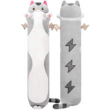 Mewaii Cat Plushies Long Pillow Gift, Soft Filling, Gray, 90cm (35in)