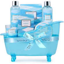 BODY & EARTH Bath Set for Women, Ocean Scented Spa Gift Set with Shower Gel, Body Lotion, Bath Salts, Pamper Kit