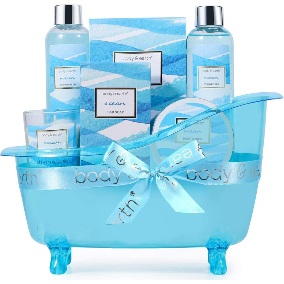 Body & Earth Bath Set For Women, Ocean Scented Spa Gift Set With Shower Gel, Body Lotion, Bath Salts, Pamper Kit