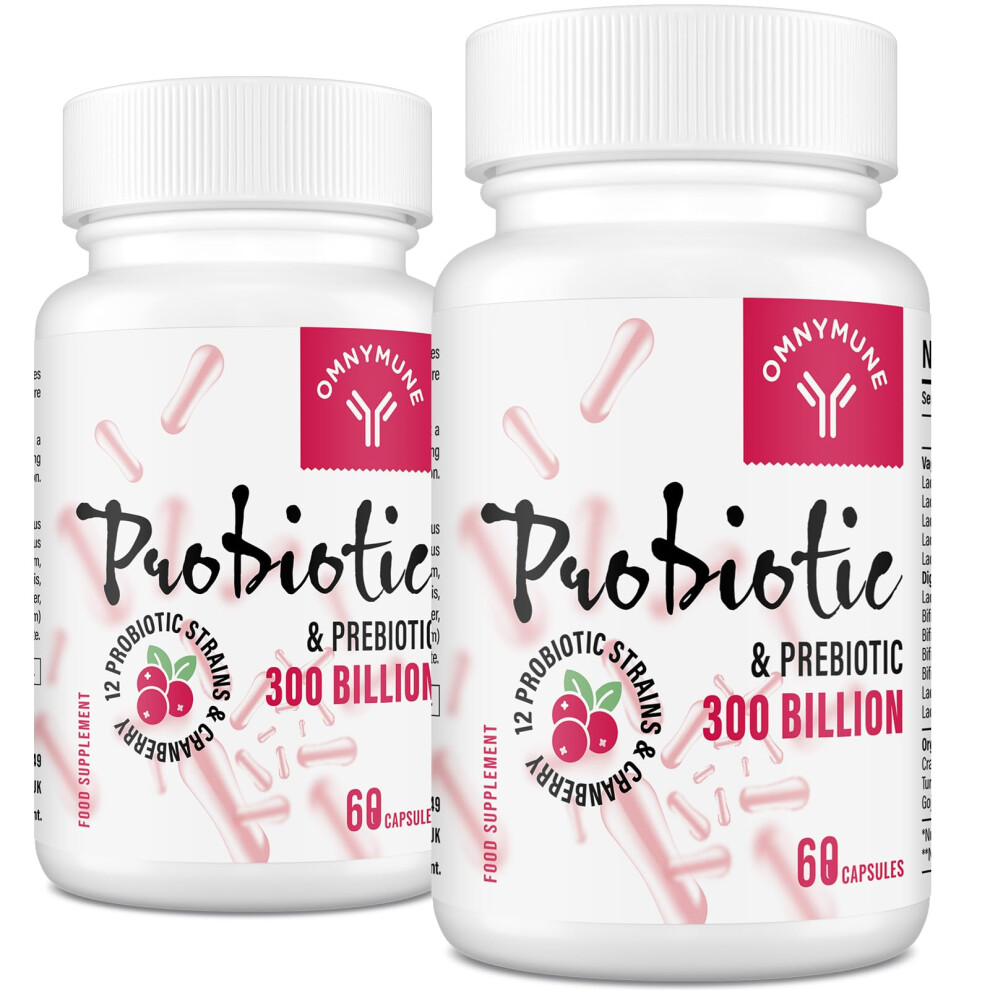 Omnymune Probiotics For Women 300 Billion Cfu, 12 Strains + Prebiotics, Digestive & Vaginal Health, 120 Capsules