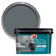 V33 Renovation Wall Tile & Panelling Paint - No Undercoat Needed - for High Moisture Surfaces - Resistant to Temperature Variations - Charcoal Grey S
